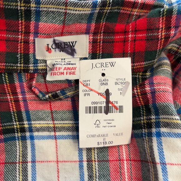 J. Crew Red Flannel Plaid Pajama TOP ONLY Size M BC935 NWT - Picture 4 of 5